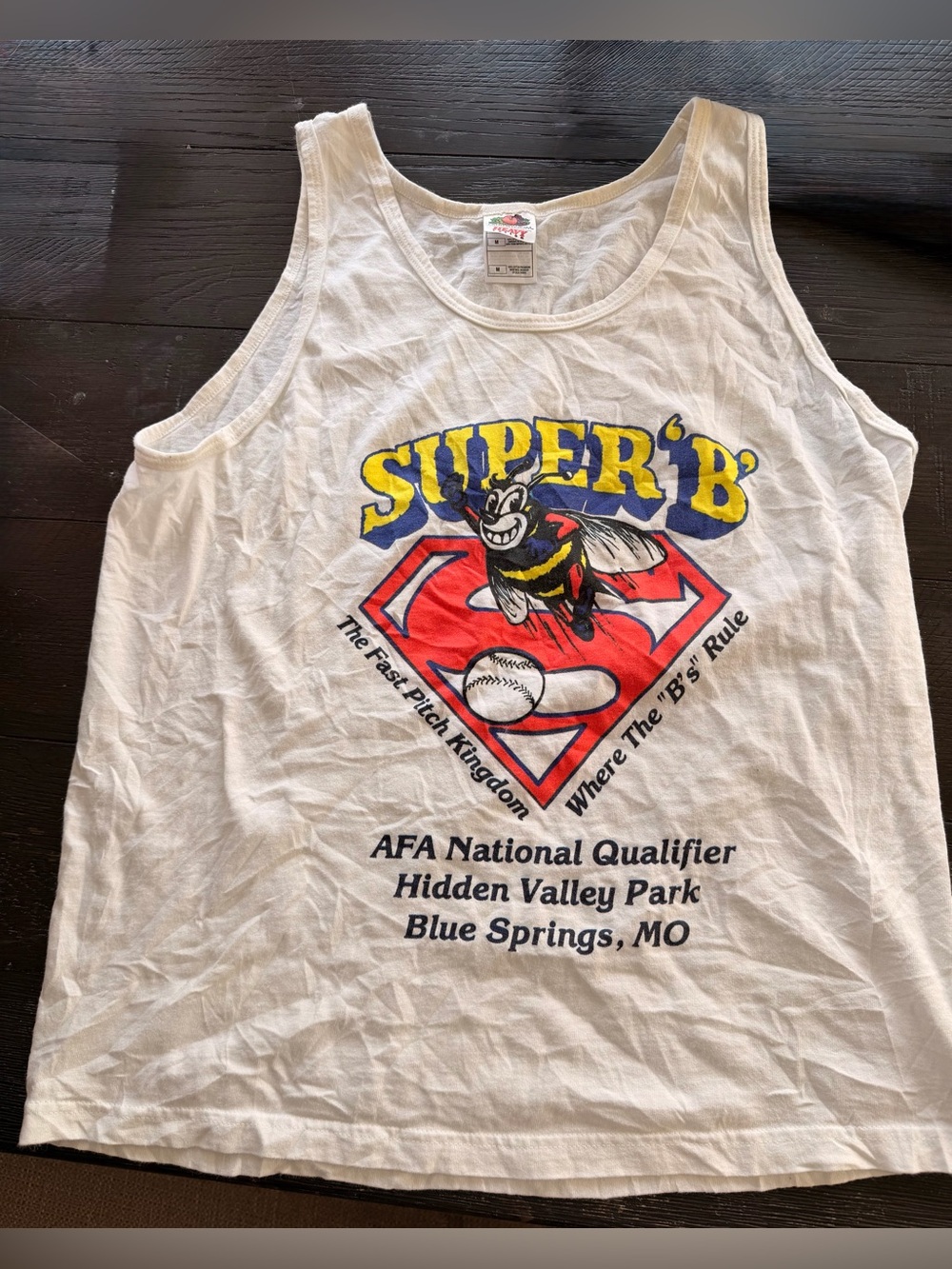 Vintage Y2K Fruit of the Loom Super 'B' Superman Bee Tank AFA Fastpitch